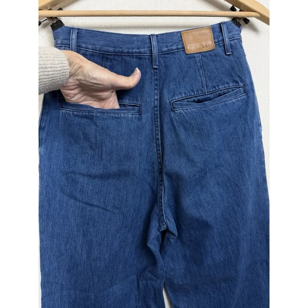 ABLE Jeans Women's 26 Cropped‎ Dark Wash Chino Wide Legs Slash Pockets